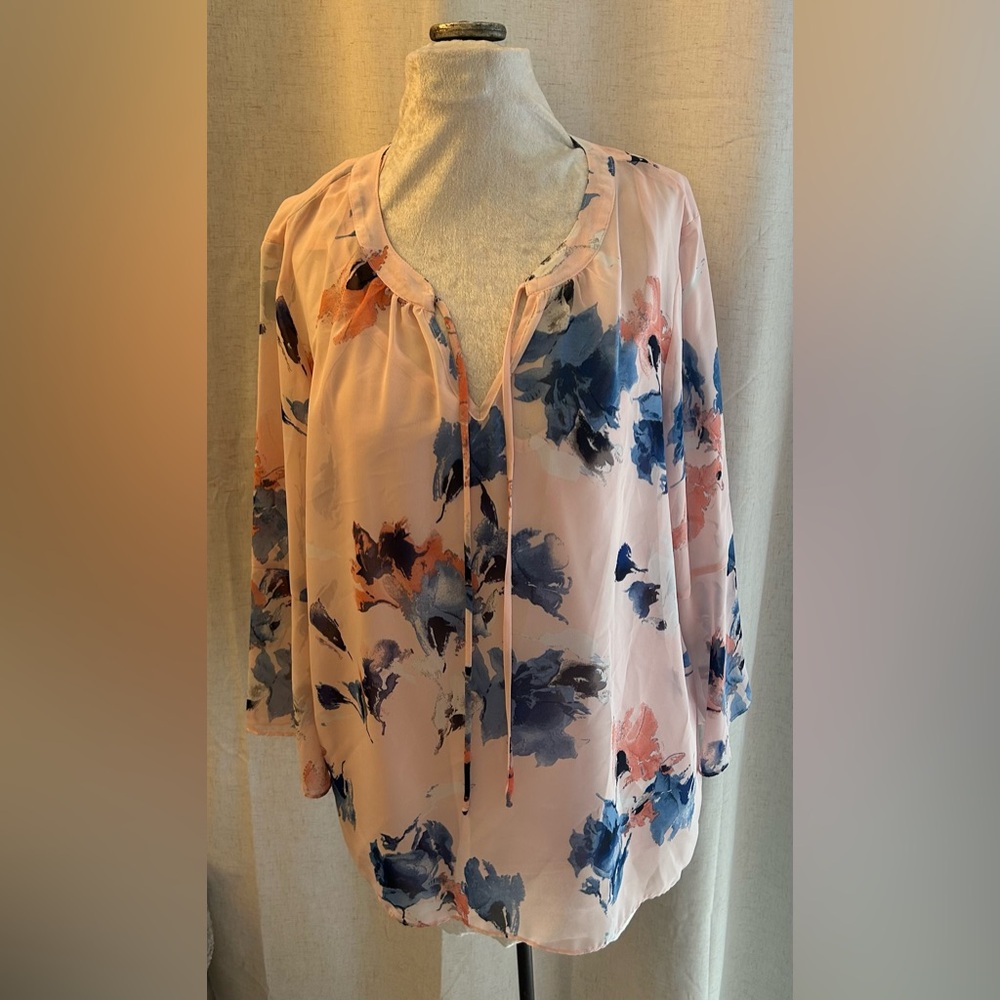 Apt. 9 Pink 3/4 Sleeve Tie Front Blouse
